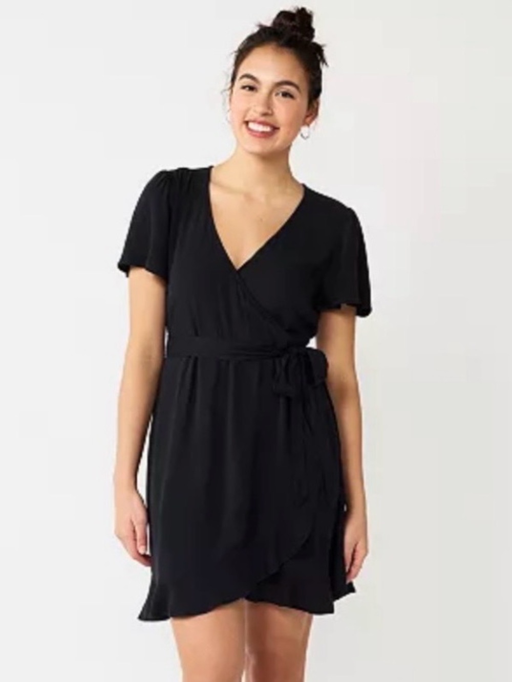 SO Faux-Wrap Ruffled Hem Dress (L)